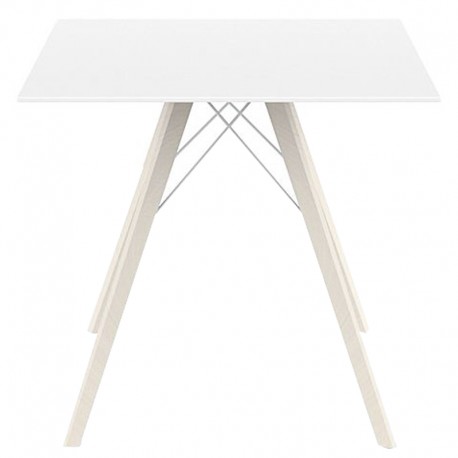 Table à manger Vondom Faz Wood Plateau 80 Carre Blanc et Pieds Chêne Blanchi