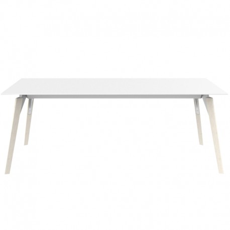 Table Vondom Faz Wood Plateau 200x90 Blanc et Pieds Chêne Blanchi