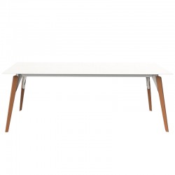 Table Vondom Faz Wood Plateau 200x90 Blanc et Pieds Chêne Naturel